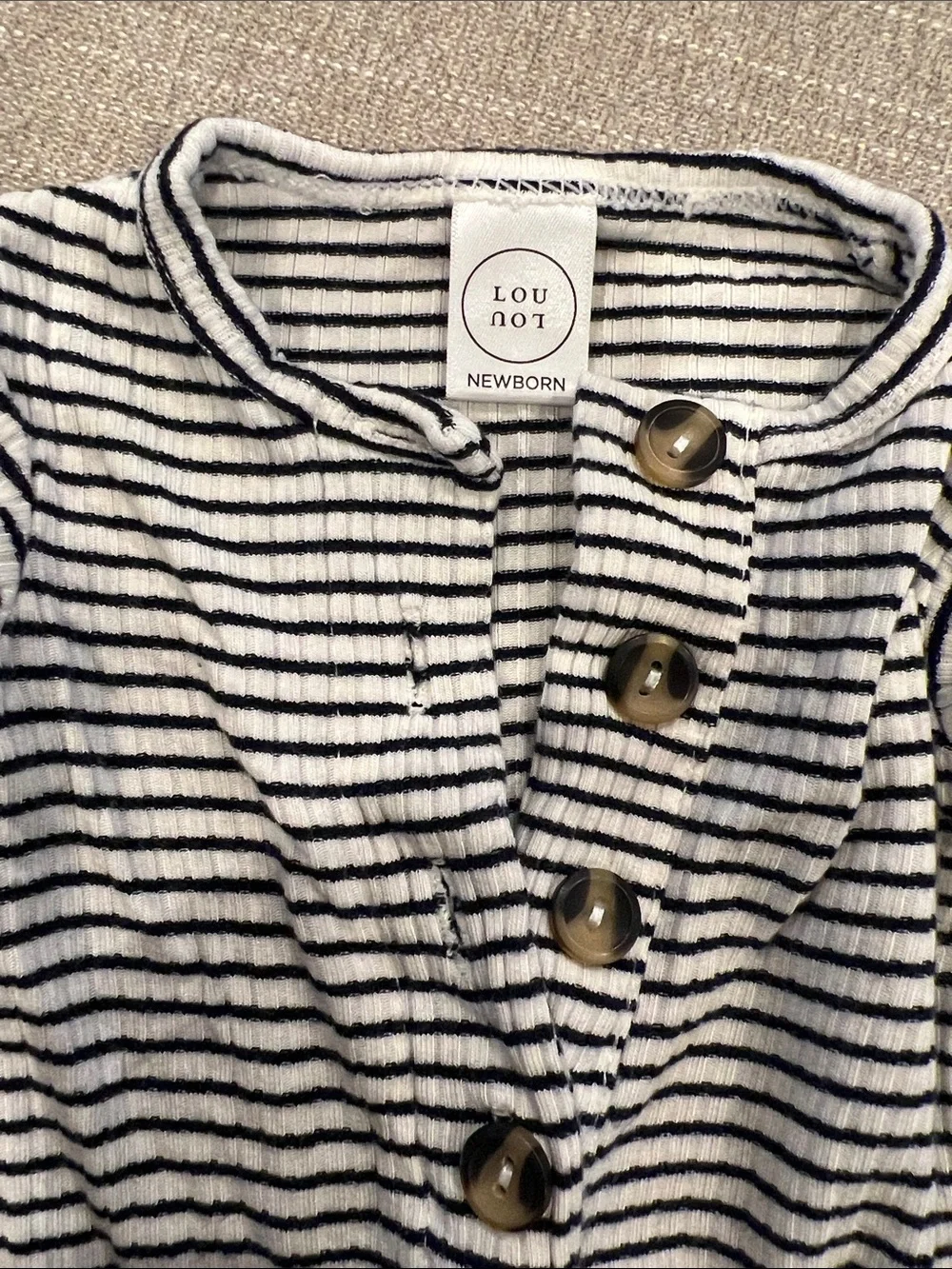 Lou Lou & Company White and Navy Ribbed Striped Pajama Set with Wooden Buttons